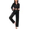 imageSWOMOG Womens Silk Satin Pajamas Set Long Sleeve Sleepwear Two Pieces Loungewear Set ButtonDown Contrast Pjs SetPure Black