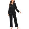 imageSWOMOG Womens Silk Satin Pajamas Set Long Sleeve Sleepwear Two Pieces Loungewear Set ButtonDown Contrast Pjs SetPure Black
