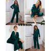 imageSWOMOG Womens Silk Satin Pajamas Set Long Sleeve Sleepwear Two Pieces Loungewear Set ButtonDown Contrast Pjs SetPure Deep Green