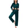 imageSWOMOG Womens Silk Satin Pajamas Set Long Sleeve Sleepwear Two Pieces Loungewear Set ButtonDown Contrast Pjs SetPure Deep Green