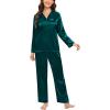 imageSWOMOG Womens Silk Satin Pajamas Set Long Sleeve Sleepwear Two Pieces Loungewear Set ButtonDown Contrast Pjs SetPure Deep Green