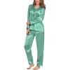 imageSWOMOG Long Sleeve Pajamas Set Silk Satin Sleepwear Button Down Pjs Loungewear with PocketSage