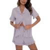imageSWOMOG Woman Pajama Set Short Sleeve Pjs Set 2Pcs Short Pajamas Button Down Ruffle Hem Sleepwear Soft Modal LoungewearLilac