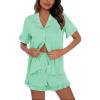 imageSWOMOG Woman Pajama Set Short Sleeve Pjs Set 2Pcs Short Pajamas Button Down Ruffle Hem Sleepwear Soft Modal LoungewearMintgreen