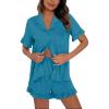 imageSWOMOG Woman Pajama Set Short Sleeve Pjs Set 2Pcs Short Pajamas Button Down Ruffle Hem Sleepwear Soft Modal LoungewearPeacock Blue