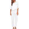 imageSWOMOG Womens 2 Piece Satin Pajamas Silk Short Sleeve Pjs Sets Capri Bottom Pajama Pants Loose Outfit with PocketsPear White