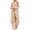 imageSWOMOG Womens 3 Piece Matching Set Ribbed Knit Lounge Sets Tank Cardigan and Pants Pajamas Loungewear Outfits with PocketsChampagne