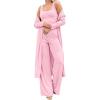 imageSWOMOG Womens 3 Piece Matching Set Ribbed Knit Lounge Sets Tank Cardigan and Pants Pajamas Loungewear Outfits with PocketsPink