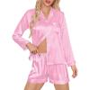imageSWOMOG Womens Silk Satin Pajamas Set Long Sleeve Loungewear Twopiece Sleepwear ButtonDown Pj SetPink Striped