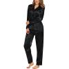 imageSWOMOG Womens Silk Satin Pajamas Set Long Sleeve Sleepwear Two Pieces Loungewear Set ButtonDown Contrast Pjs SetPure Black
