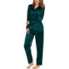 imageSWOMOG Womens Silk Satin Pajamas Set Long Sleeve Sleepwear Two Pieces Loungewear Set ButtonDown Contrast Pjs SetPure Deep Green