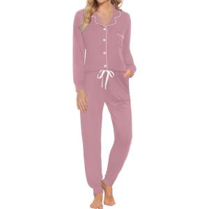 imageSWOMOG Womens Pajamas Set Long Sleeve Sleepwear Button Down Nightwear Soft Joggers PJs Sets with Pockets Lounge SetsTaro Purple