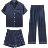 imageSWOMOG Mens 3pcs Pajamas Set Silk Satin Short Sleeve Sleepwear Button Down Pjs Classic Loungewear NightwearDark Grey