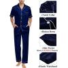 imageSWOMOG Mens 3pcs Pajamas Set Silk Satin Short Sleeve Sleepwear Button Down Pjs Classic Loungewear NightwearDark Navy Blue