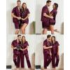 imageSWOMOG Mens 3pcs Pajamas Set Silk Satin Short Sleeve Sleepwear Button Down Pjs Classic Loungewear NightwearDark Wine Red