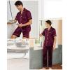 imageSWOMOG Mens 3pcs Pajamas Set Silk Satin Short Sleeve Sleepwear Button Down Pjs Classic Loungewear NightwearDark Wine Red