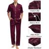 imageSWOMOG Mens 3pcs Pajamas Set Silk Satin Short Sleeve Sleepwear Button Down Pjs Classic Loungewear NightwearDark Wine Red