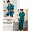 imageSWOMOG Mens 3pcs Pajamas Set Silk Satin Short Sleeve Sleepwear Button Down Pjs Classic Loungewear NightwearGreen