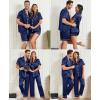 imageSWOMOG Mens 3pcs Pajamas Set Silk Satin Short Sleeve Sleepwear Button Down Pjs Classic Loungewear NightwearNavy Blue