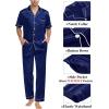 imageSWOMOG Mens 3pcs Pajamas Set Silk Satin Short Sleeve Sleepwear Button Down Pjs Classic Loungewear NightwearNavy Blue