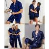 imageSWOMOG Mens 3pcs Pajamas Set Silk Satin Short Sleeve Sleepwear Button Down Pjs Classic Loungewear NightwearZberry