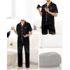 imageSWOMOG Mens 3pcs Pajamas Set Silk Satin Short Sleeve Sleepwear Button Down Pjs Classic Loungewear NightwearZcarbon