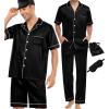 imageSWOMOG Mens 3pcs Pajamas Set Silk Satin Short Sleeve Sleepwear Button Down Pjs Classic Loungewear NightwearZcarbon