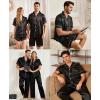 imageSWOMOG Mens 3pcs Pajamas Set Silk Satin Short Sleeve Sleepwear Button Down Pjs Classic Loungewear NightwearZcarbon