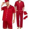 imageSWOMOG Mens 3pcs Pajamas Set Silk Satin Short Sleeve Sleepwear Button Down Pjs Classic Loungewear NightwearZruby