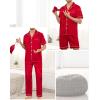 imageSWOMOG Mens 3pcs Pajamas Set Silk Satin Short Sleeve Sleepwear Button Down Pjs Classic Loungewear NightwearZruby