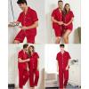 imageSWOMOG Mens 3pcs Pajamas Set Silk Satin Short Sleeve Sleepwear Button Down Pjs Classic Loungewear NightwearZruby