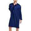 imageSWOMOG Mens Long Sleeve Nightshirt Satin Nightgown Winter Crewneck Sleepwear Buttonup Soft Pullover Loose Sleep ShirtNavy Blue