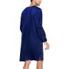 imageSWOMOG Mens Long Sleeve Nightshirt Satin Nightgown Winter Crewneck Sleepwear Buttonup Soft Pullover Loose Sleep ShirtNavy Blue