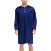 imageSWOMOG Mens Long Sleeve Nightshirt Satin Nightgown Winter Crewneck Sleepwear Buttonup Soft Pullover Loose Sleep ShirtNavy Blue