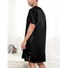 imageSWOMOG Mens Long Sleeve Nightshirt Satin Nightgown Winter Crewneck Sleepwear Buttonup Soft Pullover Loose Sleep ShirtShort Sleeve Black