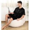 imageSWOMOG Mens Long Sleeve Nightshirt Satin Nightgown Winter Crewneck Sleepwear Buttonup Soft Pullover Loose Sleep ShirtShort Sleeve Black