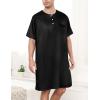 imageSWOMOG Mens Long Sleeve Nightshirt Satin Nightgown Winter Crewneck Sleepwear Buttonup Soft Pullover Loose Sleep ShirtShort Sleeve Black