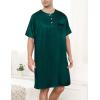 imageSWOMOG Mens Long Sleeve Nightshirt Satin Nightgown Winter Crewneck Sleepwear Buttonup Soft Pullover Loose Sleep ShirtShort Sleeve Dark Green