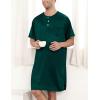 imageSWOMOG Mens Long Sleeve Nightshirt Satin Nightgown Winter Crewneck Sleepwear Buttonup Soft Pullover Loose Sleep ShirtShort Sleeve Dark Green