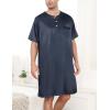 imageSWOMOG Mens Long Sleeve Nightshirt Satin Nightgown Winter Crewneck Sleepwear Buttonup Soft Pullover Loose Sleep ShirtShort Sleeve Dark Grey