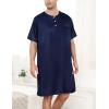 imageSWOMOG Mens Long Sleeve Nightshirt Satin Nightgown Winter Crewneck Sleepwear Buttonup Soft Pullover Loose Sleep ShirtShort Sleeve Dark Navy Blue