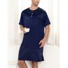 imageSWOMOG Mens Long Sleeve Nightshirt Satin Nightgown Winter Crewneck Sleepwear Buttonup Soft Pullover Loose Sleep ShirtShort Sleeve Dark Navy Blue