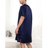 imageSWOMOG Mens Long Sleeve Nightshirt Satin Nightgown Winter Crewneck Sleepwear Buttonup Soft Pullover Loose Sleep ShirtShort Sleeve Dark Navy Blue