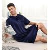imageSWOMOG Mens Long Sleeve Nightshirt Satin Nightgown Winter Crewneck Sleepwear Buttonup Soft Pullover Loose Sleep ShirtShort Sleeve Dark Navy Blue