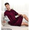 imageSWOMOG Mens Long Sleeve Nightshirt Satin Nightgown Winter Crewneck Sleepwear Buttonup Soft Pullover Loose Sleep ShirtShort Sleeve Dark Wine Red