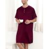 imageSWOMOG Mens Long Sleeve Nightshirt Satin Nightgown Winter Crewneck Sleepwear Buttonup Soft Pullover Loose Sleep ShirtShort Sleeve Dark Wine Red