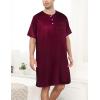 imageSWOMOG Mens Long Sleeve Nightshirt Satin Nightgown Winter Crewneck Sleepwear Buttonup Soft Pullover Loose Sleep ShirtShort Sleeve Dark Wine Red