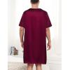 imageSWOMOG Mens Long Sleeve Nightshirt Satin Nightgown Winter Crewneck Sleepwear Buttonup Soft Pullover Loose Sleep ShirtShort Sleeve Dark Wine Red