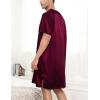 imageSWOMOG Mens Long Sleeve Nightshirt Satin Nightgown Winter Crewneck Sleepwear Buttonup Soft Pullover Loose Sleep ShirtShort Sleeve Dark Wine Red