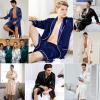 imageSWOMOG Mens Satin Robe Silky Kimono Bathrobe with Shorts Set Lightweight Soft Loungewear NightwearDark Navy Blue